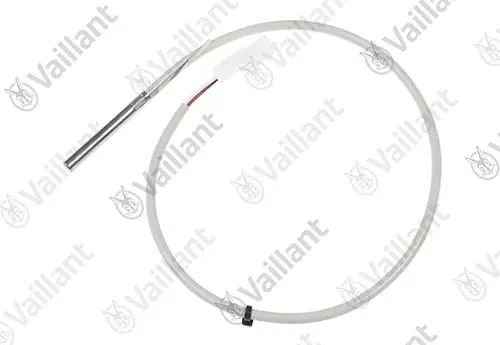 Temperatursensor von Vaillant mit einem metallischen Ende und Kabeln, geeignet für den Einsatz in Solarthermie-Anlagen.
